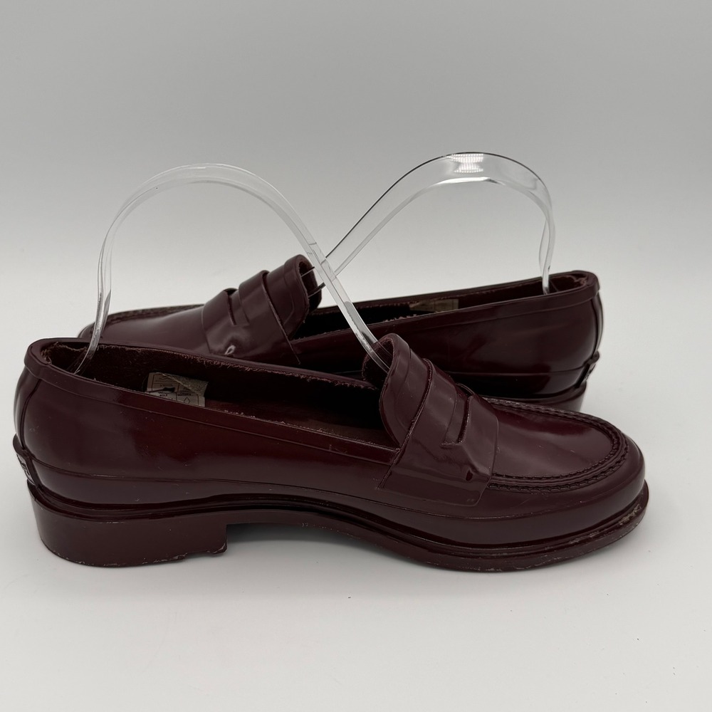 Hunter Women's US 7 Burgundy Gloss Penny Loafers Waterproof Rain Shoes Preppy - Picture 6 of 11